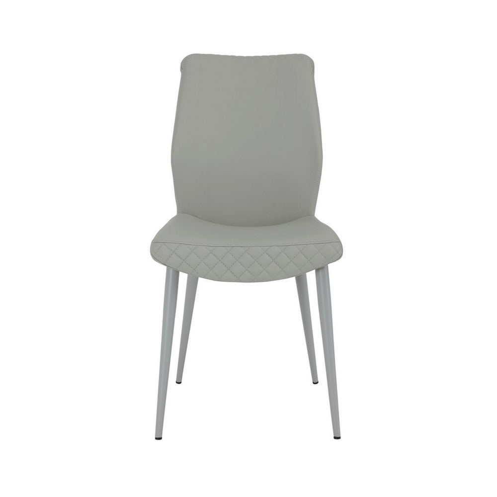 Benjara Rura 25 Inch Dining Chair Set of 2, Diamond Quilted Gray Faux Leather