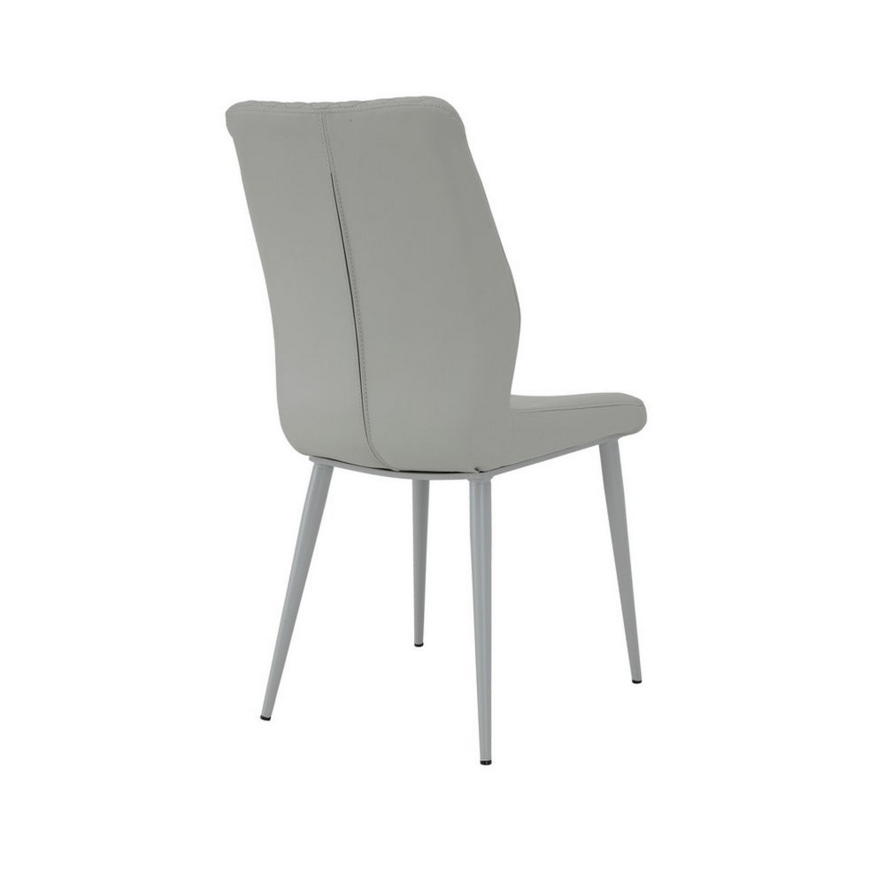 Benjara Rura 25 Inch Dining Chair Set of 2, Diamond Quilted Gray Faux Leather