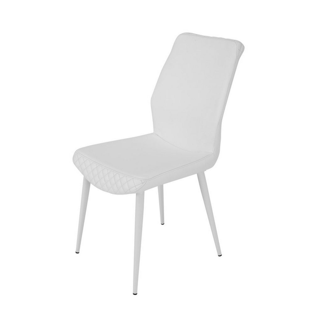 Benjara Rura 25 Inch Dining Chair Set of 2, Diamond Quilted White Faux Leather