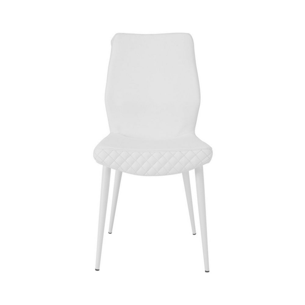 Benjara Rura 25 Inch Dining Chair Set of 2, Diamond Quilted White Faux Leather