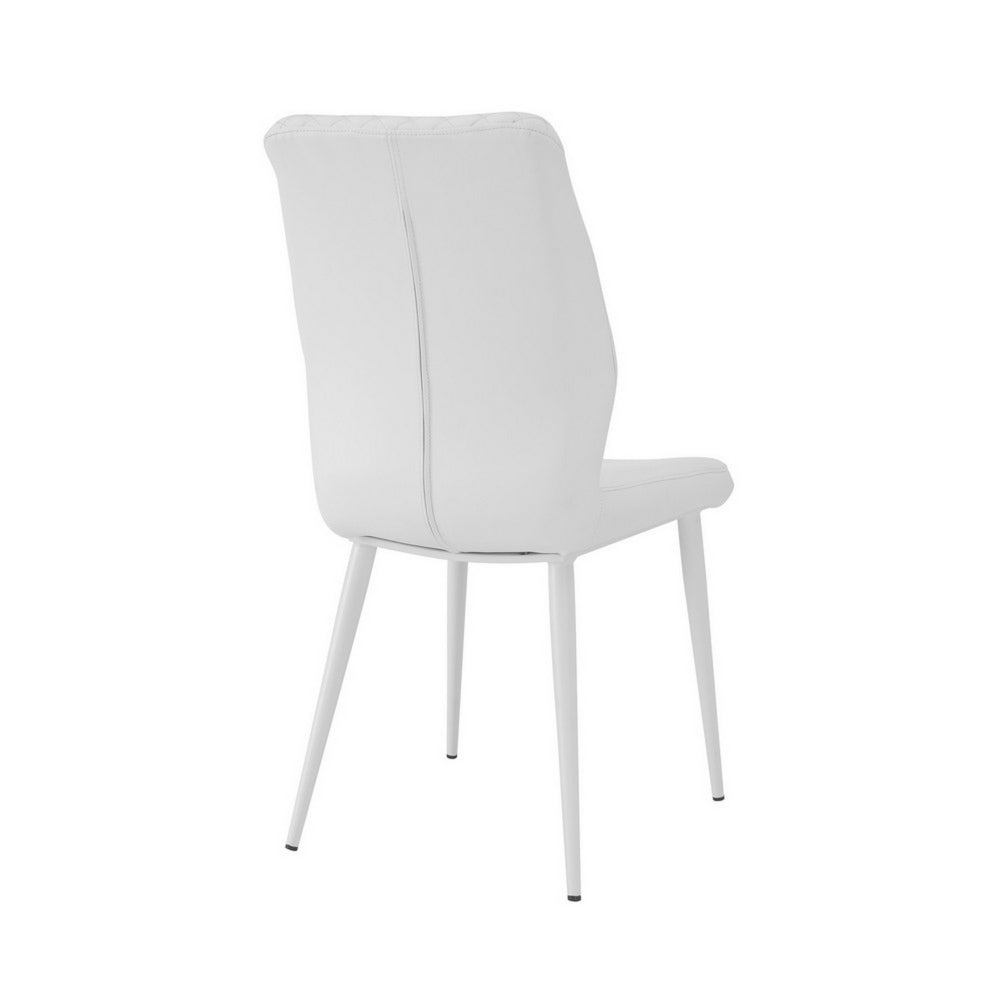 Benjara Rura 25 Inch Dining Chair Set of 2, Diamond Quilted White Faux Leather