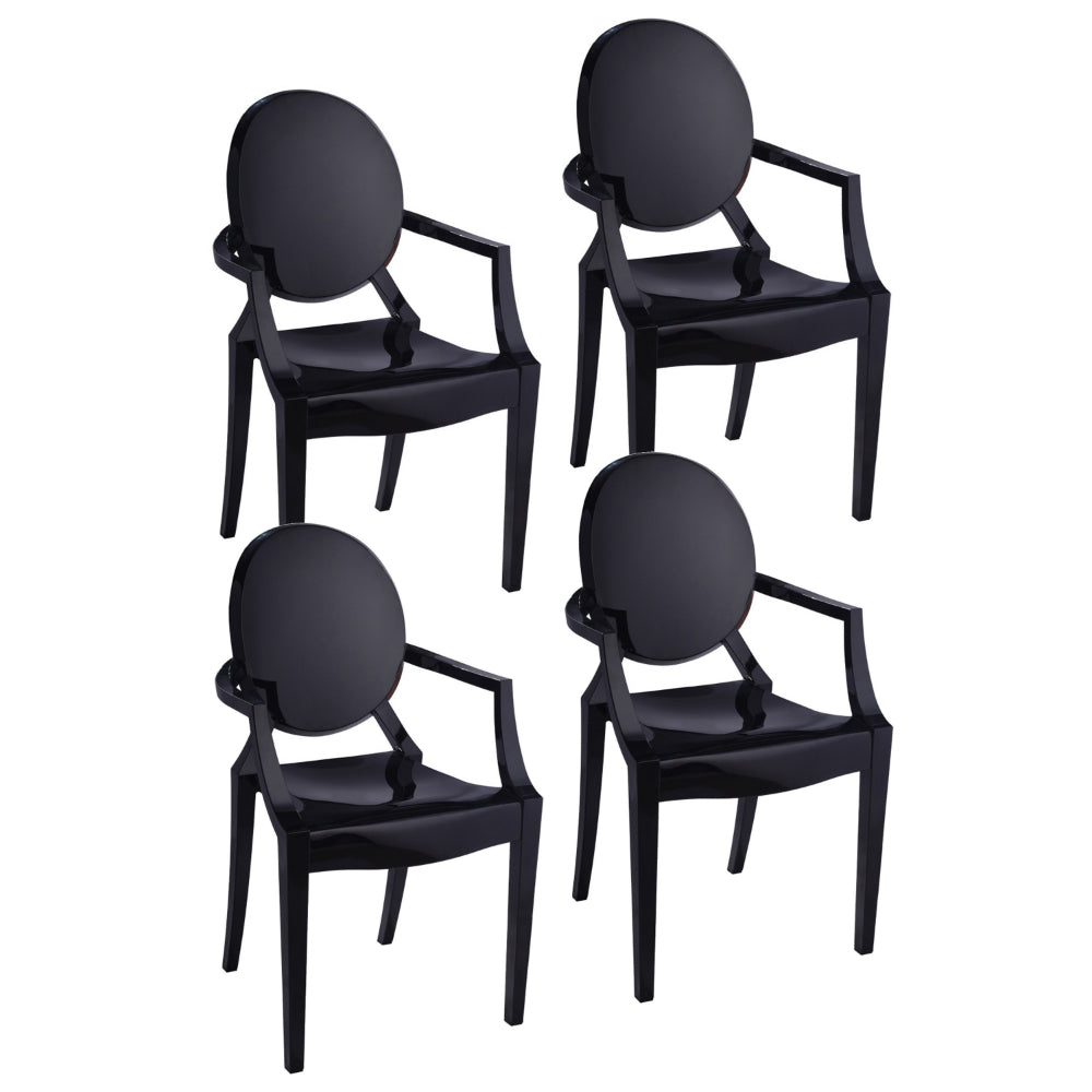 Benjara Nili Set of 4 Dining Armchairs, Oval Shape Back, Molded Seat, Black Finish