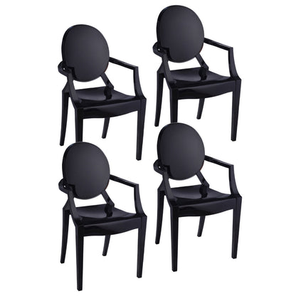 Benjara Nili Set of 4 Dining Armchairs, Oval Shape Back, Molded Seat, Black Finish