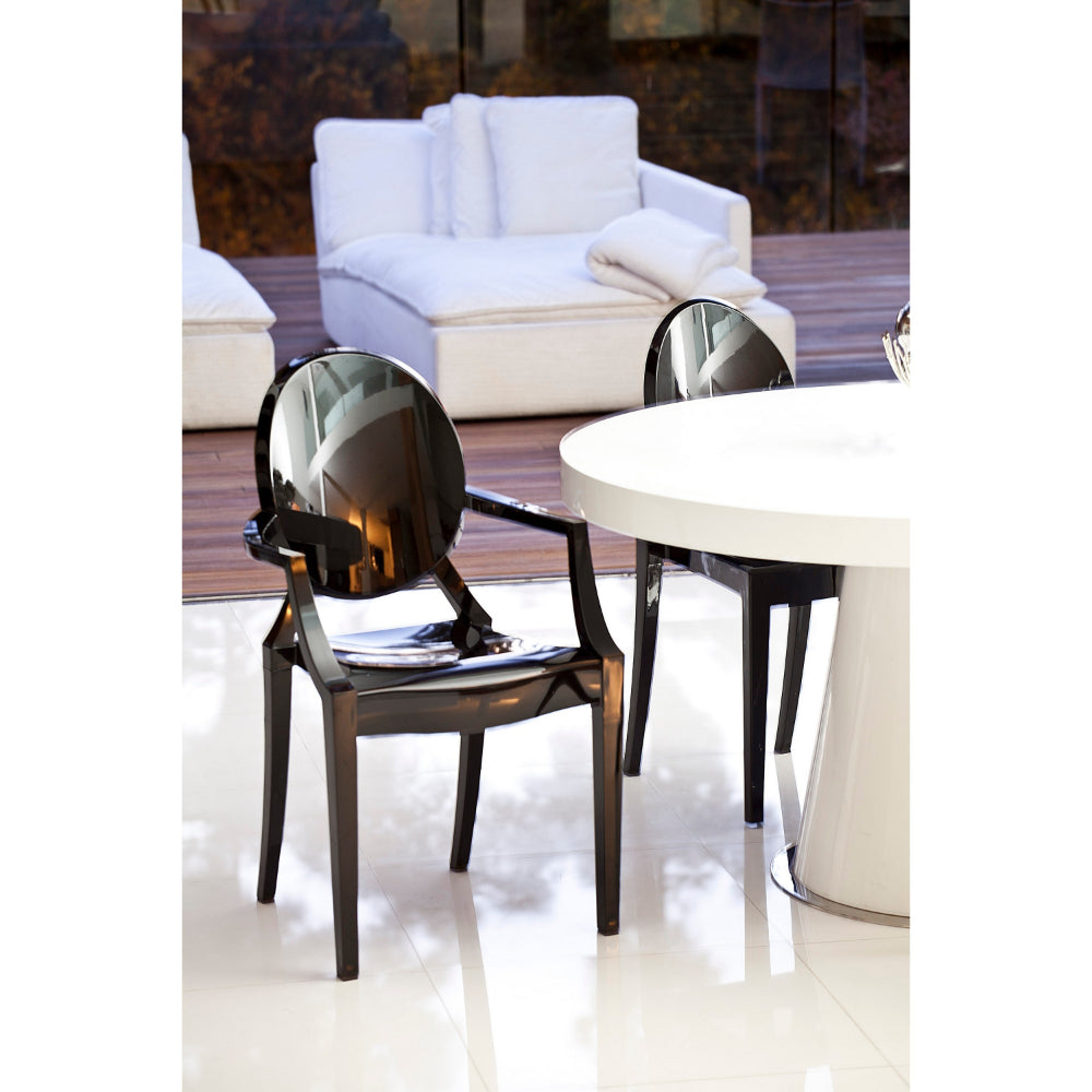 Benjara Nili Set of 4 Dining Armchairs, Oval Shape Back, Molded Seat, Black Finish