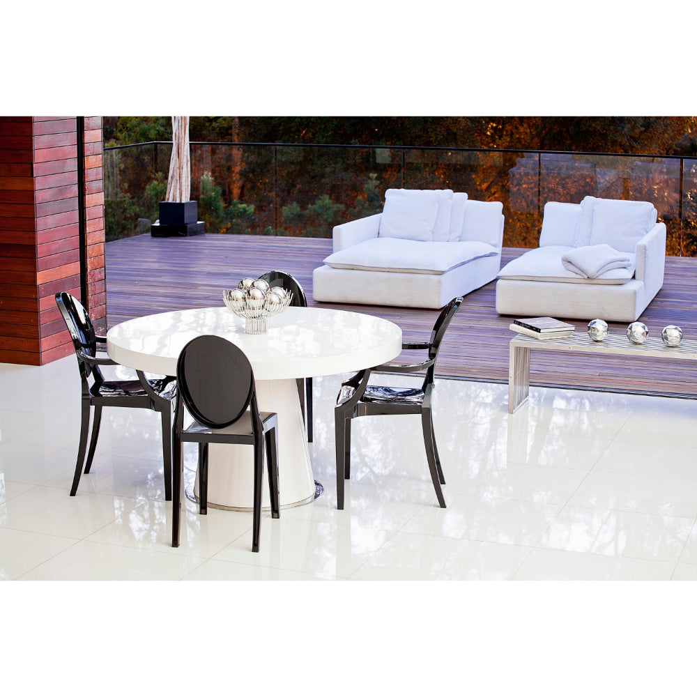 Benjara Nili Set of 4 Dining Armchairs, Oval Shape Back, Molded Seat, Black Finish