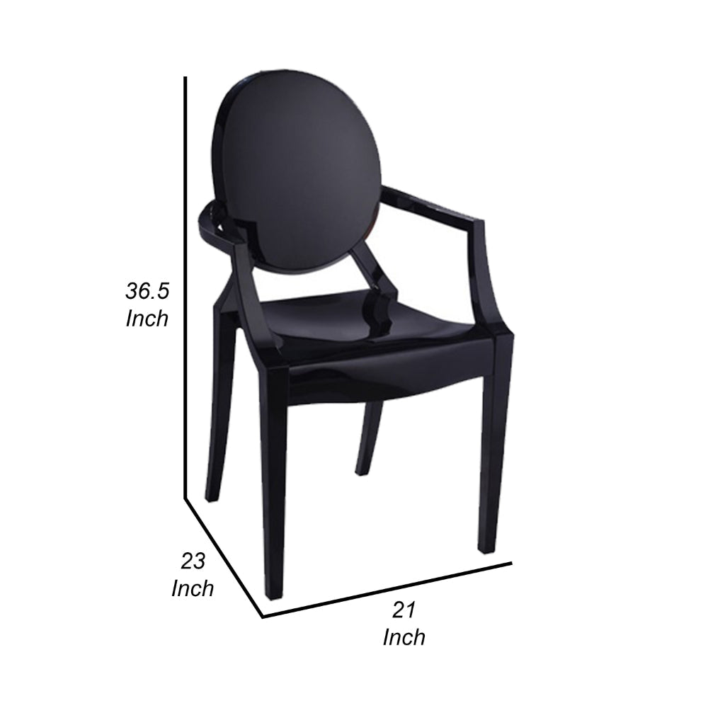 Benjara Nili Set of 4 Dining Armchairs, Oval Shape Back, Molded Seat, Black Finish