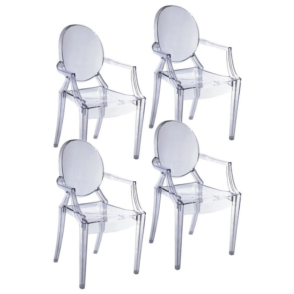 Benjara Nili Set of 4 Dining Armchairs, Oval Shape Back, Molded Seat, Clear Finish