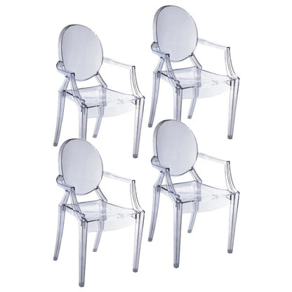 Benjara Nili Set of 4 Dining Armchairs, Oval Shape Back, Molded Seat, Clear Finish