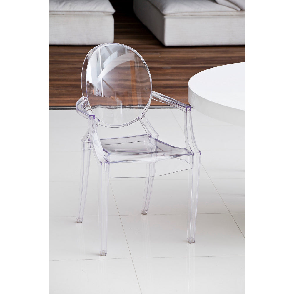 Benjara Nili Set of 4 Dining Armchairs, Oval Shape Back, Molded Seat, Clear Finish