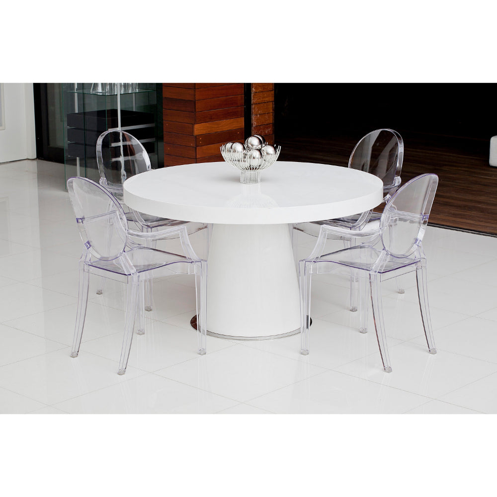 Benjara Nili Set of 4 Dining Armchairs, Oval Shape Back, Molded Seat, Clear Finish