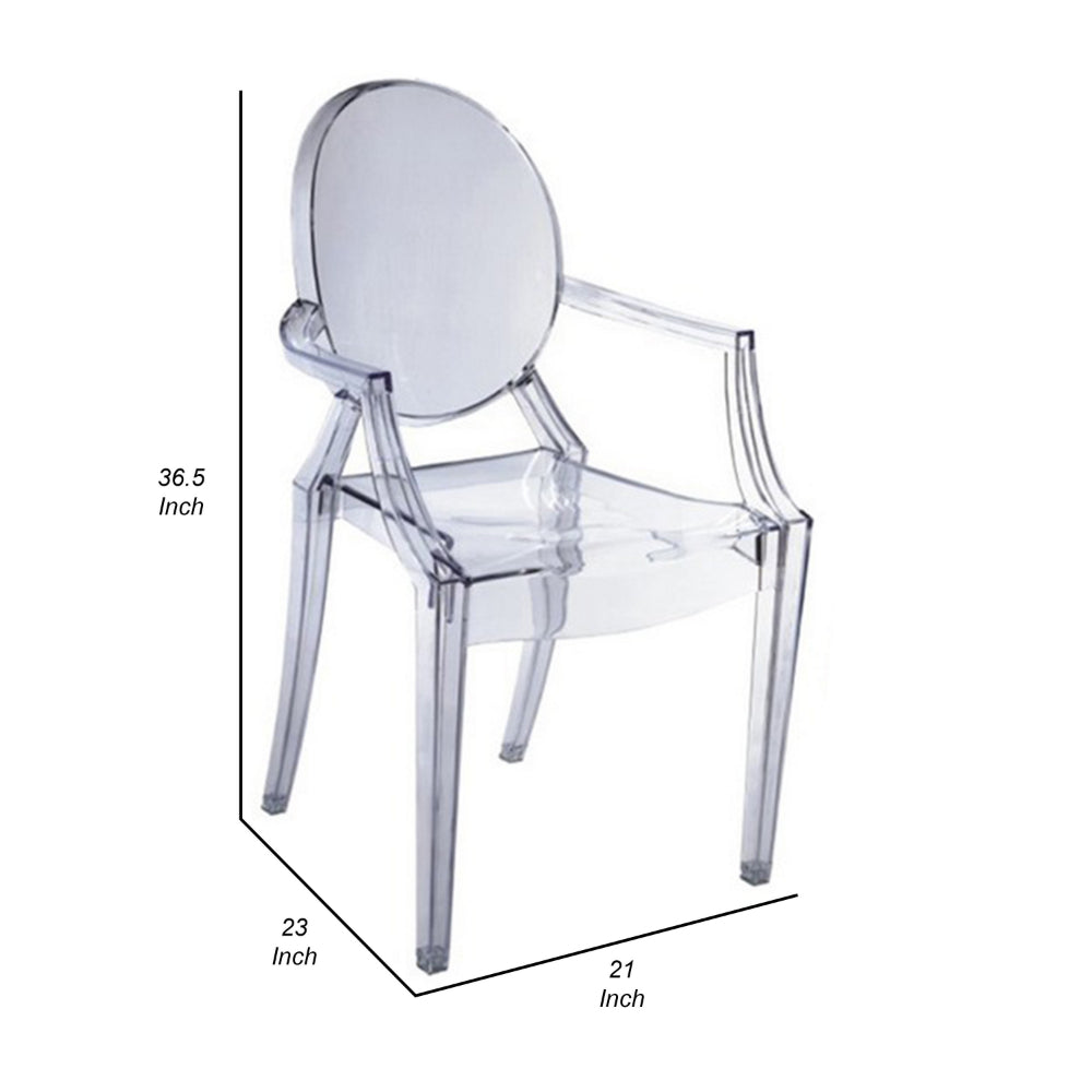 Benjara Nili Set of 4 Dining Armchairs, Oval Shape Back, Molded Seat, Clear Finish