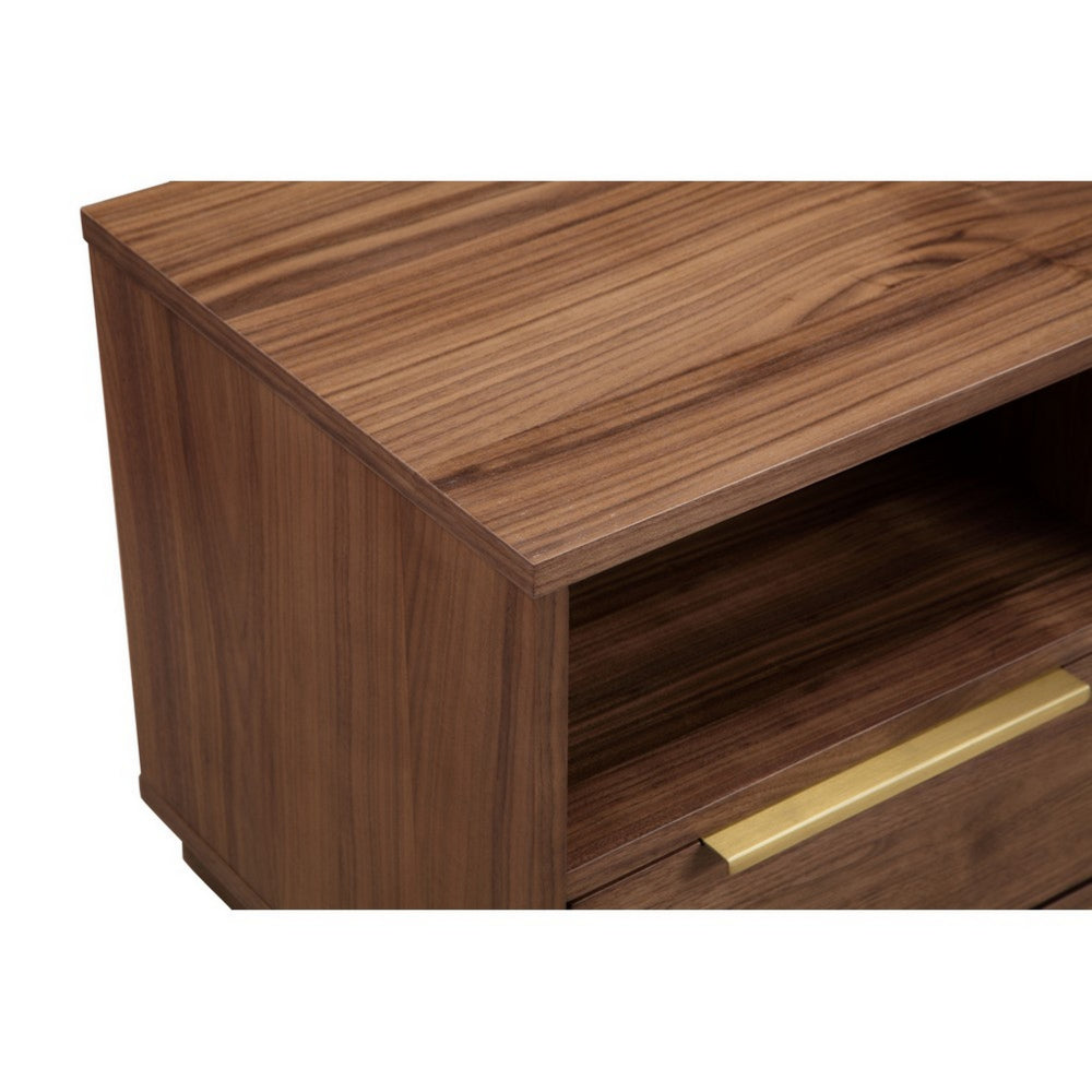 Benjara Tommy 18 Inch Nightstand, 1 Drawer with Handle, 1 Storage Cubby, Brown Gold