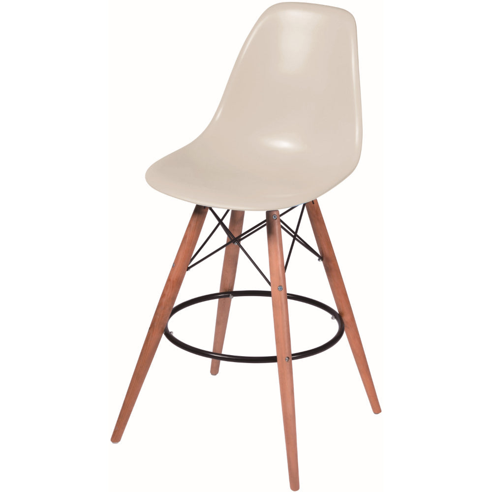 Benjara 30 Inch Barstool Chair Set of 2, Rounded Silhouette, Brown Wood Legs