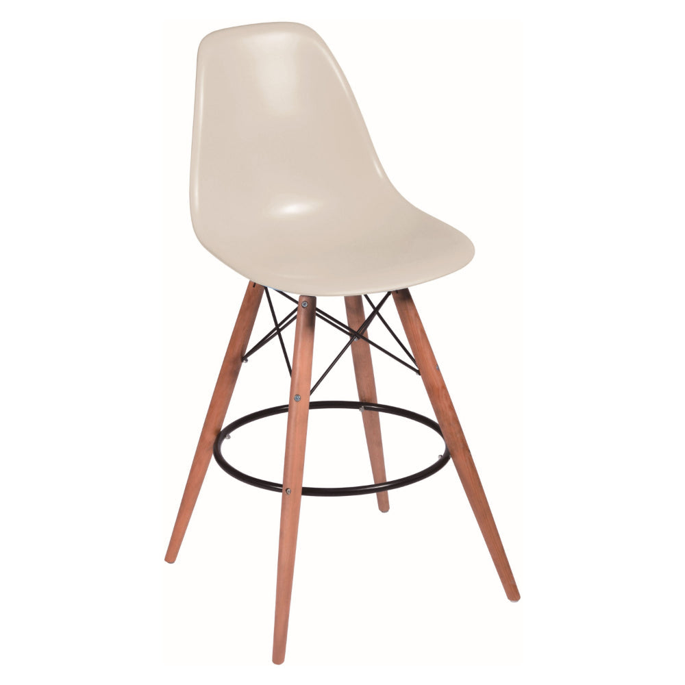 Benjara 30 Inch Barstool Chair Set of 2, Rounded Silhouette, Brown Wood Legs