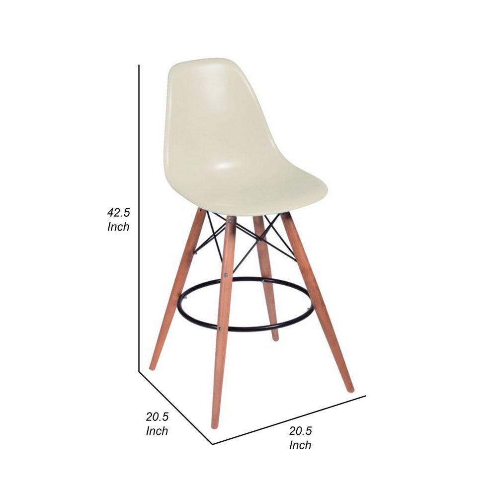 Benjara 30 Inch Barstool Chair Set of 2, Rounded Silhouette, Brown Wood Legs