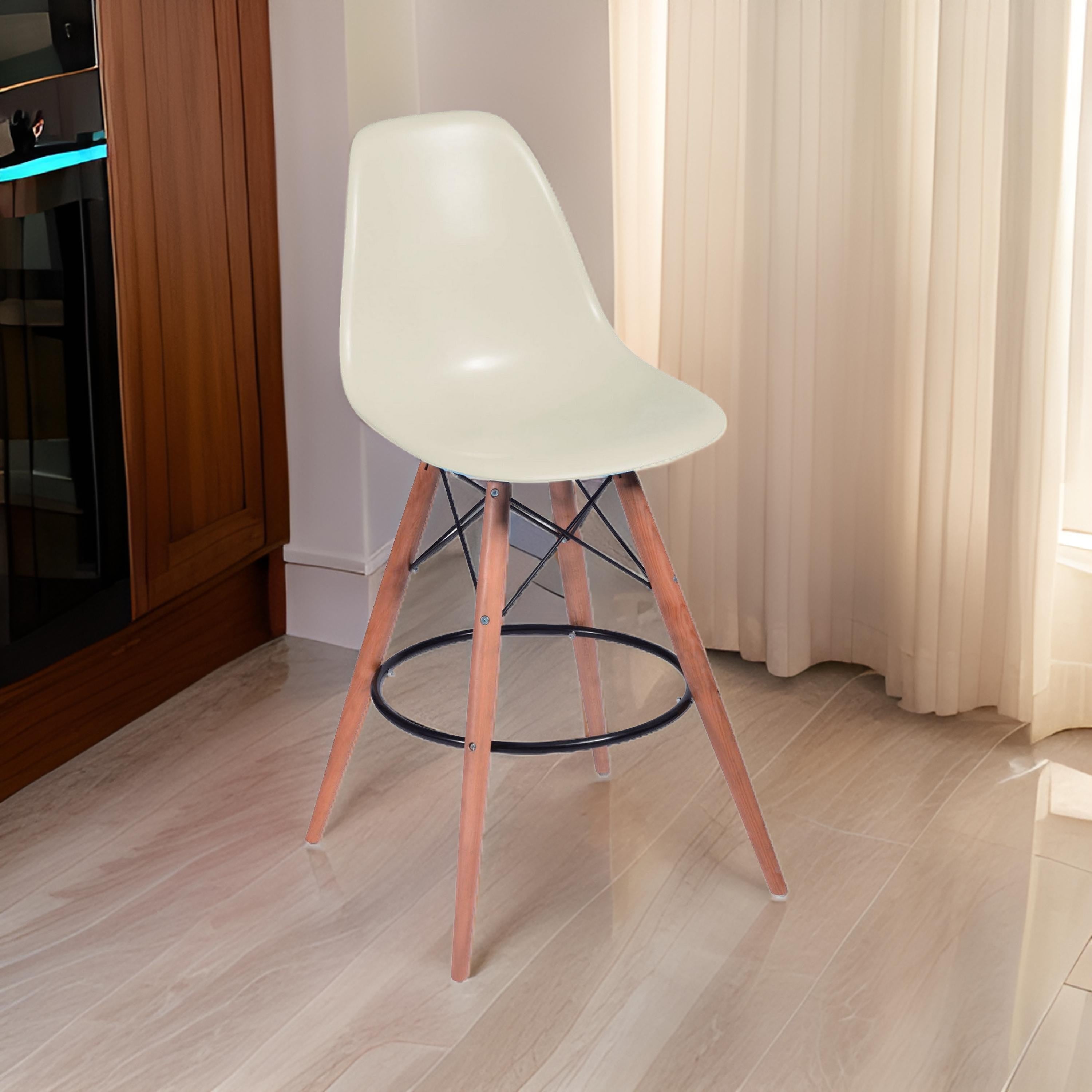 Benjara 30 Inch Barstool Chair Set of 2, Rounded Silhouette, Brown Wood Legs