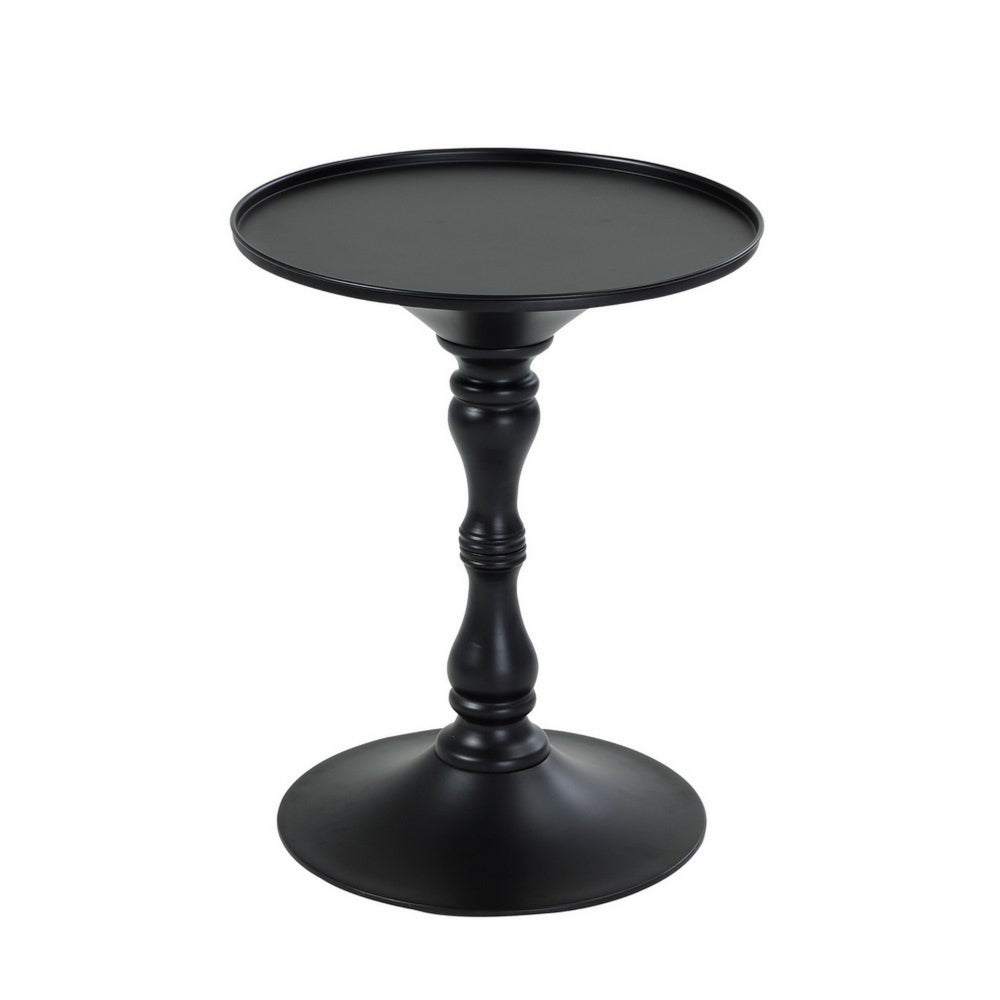 Benjara Wowi 23 Inch Side End Table, Round Hourglass Turned Base, Black Finish