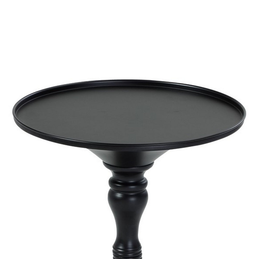 Benjara Wowi 23 Inch Side End Table, Round Hourglass Turned Base, Black Finish
