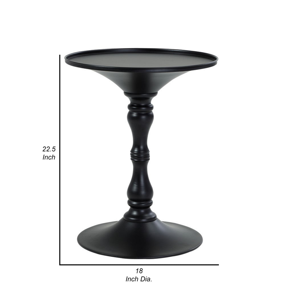 Benjara Wowi 23 Inch Side End Table, Round Hourglass Turned Base, Black Finish