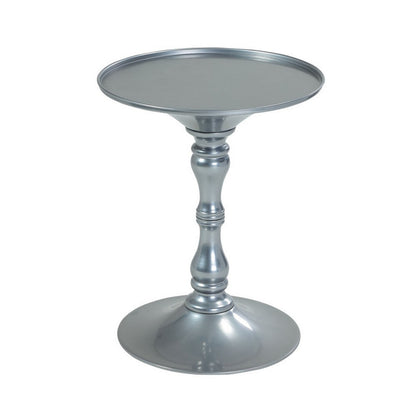 Benjara Wowi 23 Inch Side End Table, Round Hourglass Turned Base, Silver Finish