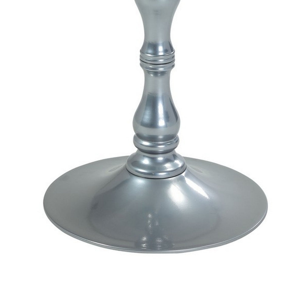 Benjara Wowi 23 Inch Side End Table, Round Hourglass Turned Base, Silver Finish