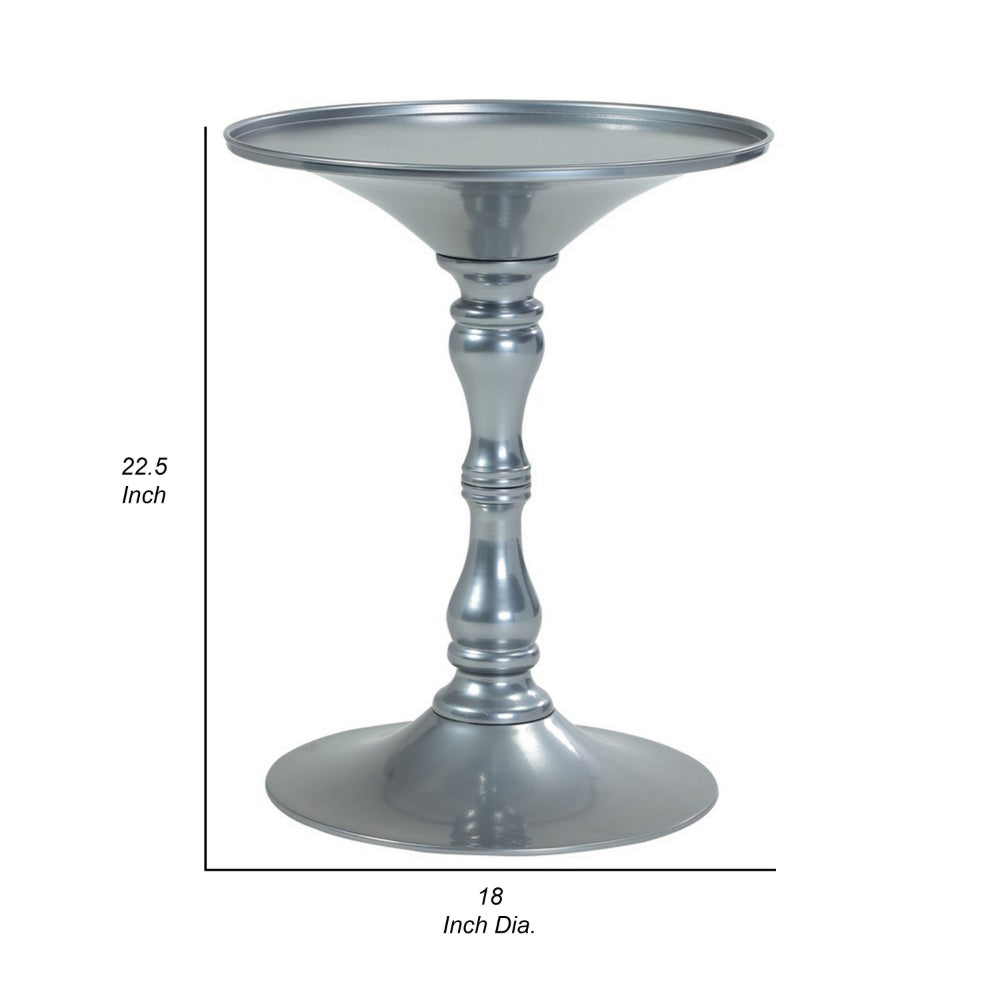 Benjara Wowi 23 Inch Side End Table, Round Hourglass Turned Base, Silver Finish