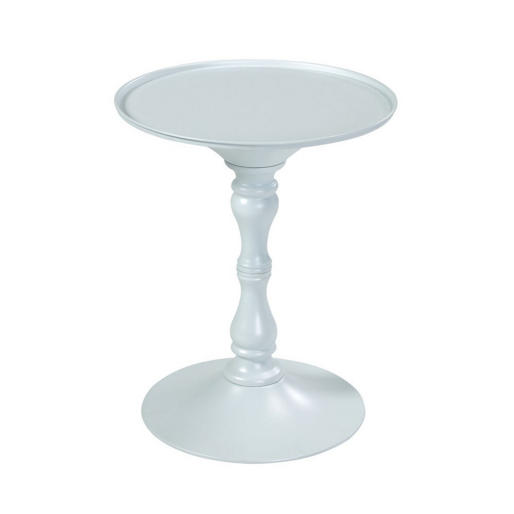 Benjara Wowi 23 Inch Side End Table, Round Hourglass Turned Base, White Finish