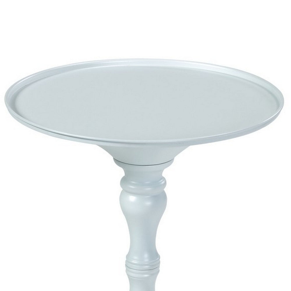 Benjara Wowi 23 Inch Side End Table, Round Hourglass Turned Base, White Finish