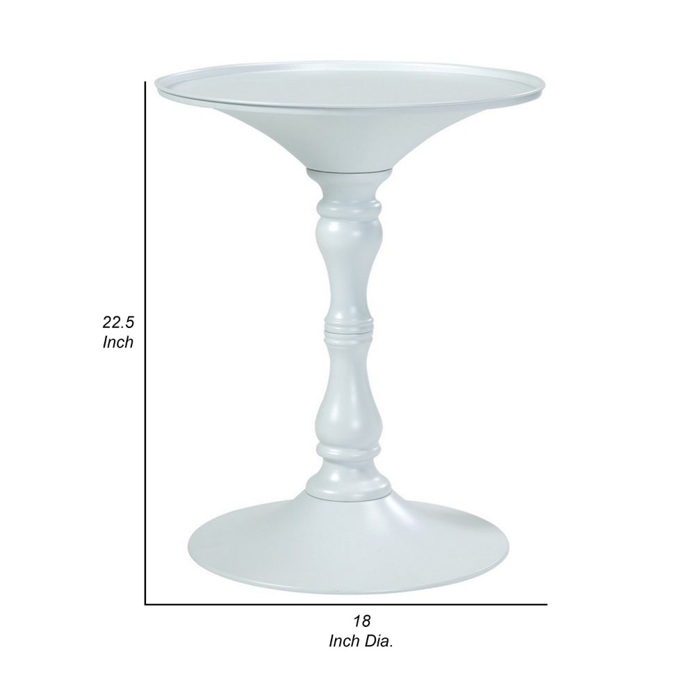 Benjara Wowi 23 Inch Side End Table, Round Hourglass Turned Base, White Finish