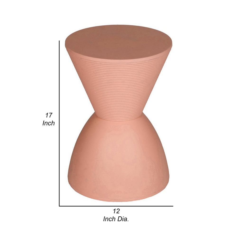 Benjara Niya 17 Inch Side End Table, Round Top, Pedestal Base, Indoor Outdoor, Pink
