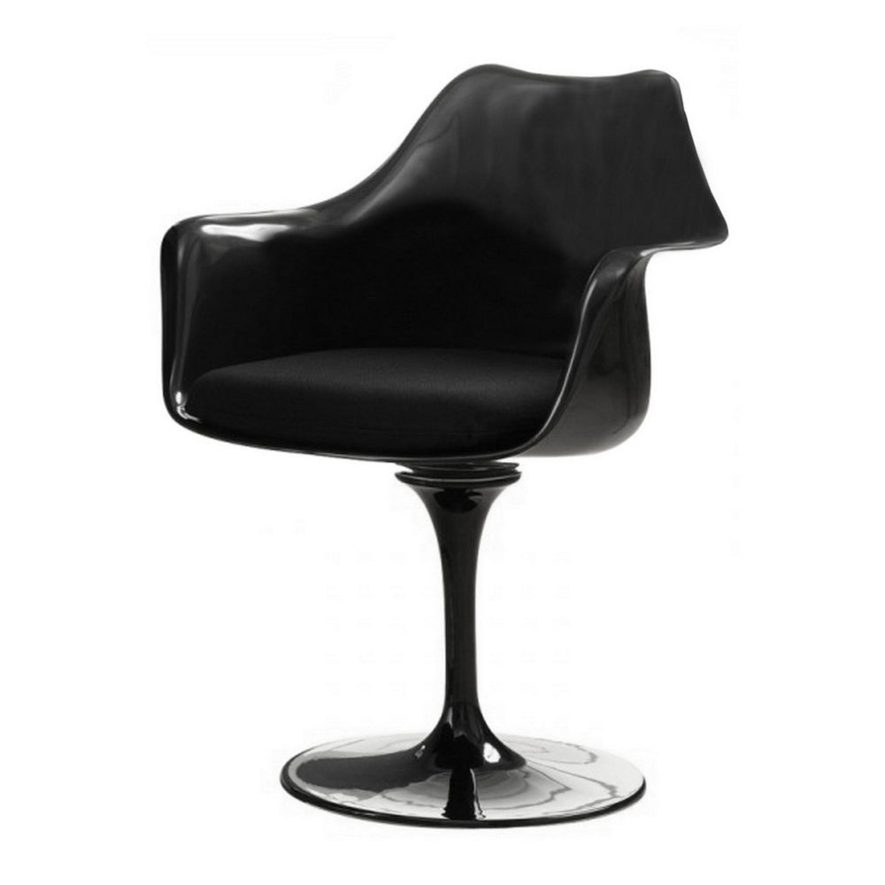 Benjara Sufi 27 Inch Swivel Dining Armchair, Unique Artisan Shape, Black Round Base