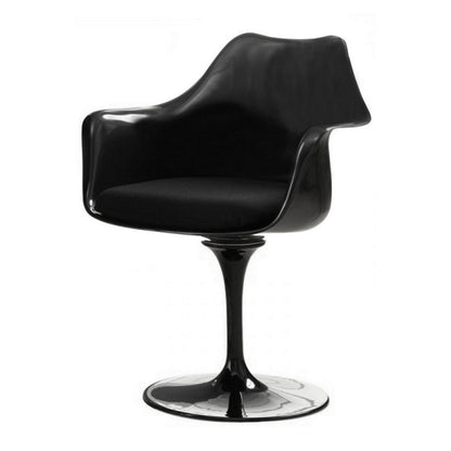 Benjara Sufi 27 Inch Swivel Dining Armchair, Unique Artisan Shape, Black Round Base