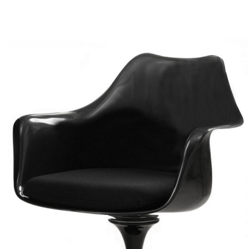 Benjara Sufi 27 Inch Swivel Dining Armchair, Unique Artisan Shape, Black Round Base
