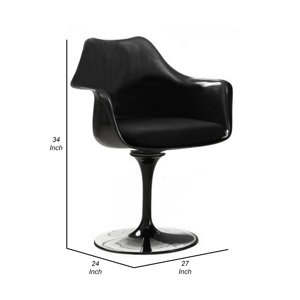 Benjara Sufi 27 Inch Swivel Dining Armchair, Unique Artisan Shape, Black Round Base