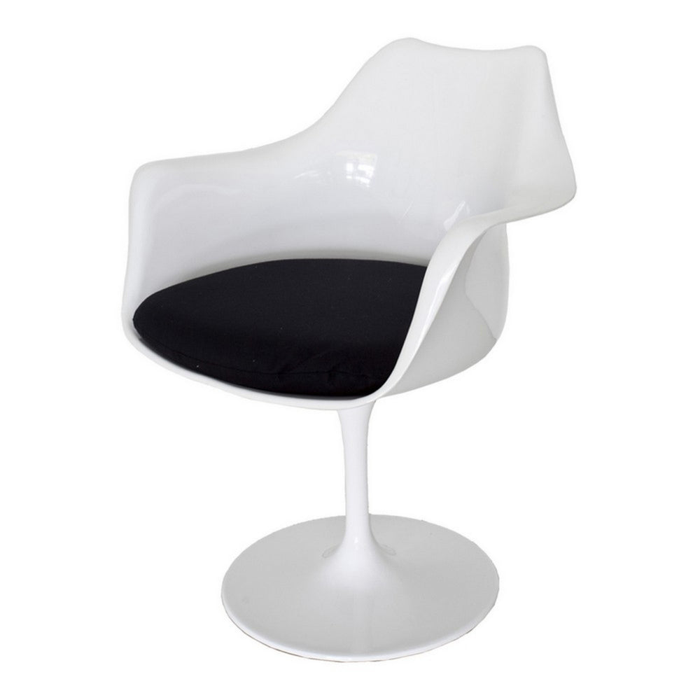 Benjara Sufi 27 Inch Swivel Dining Armchair, Unique Artisan Shape, White Round Base