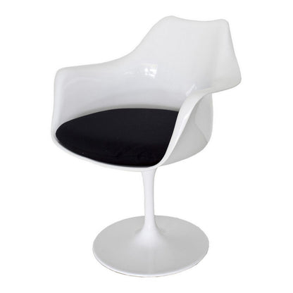 Benjara Sufi 27 Inch Swivel Dining Armchair, Unique Artisan Shape, White Round Base