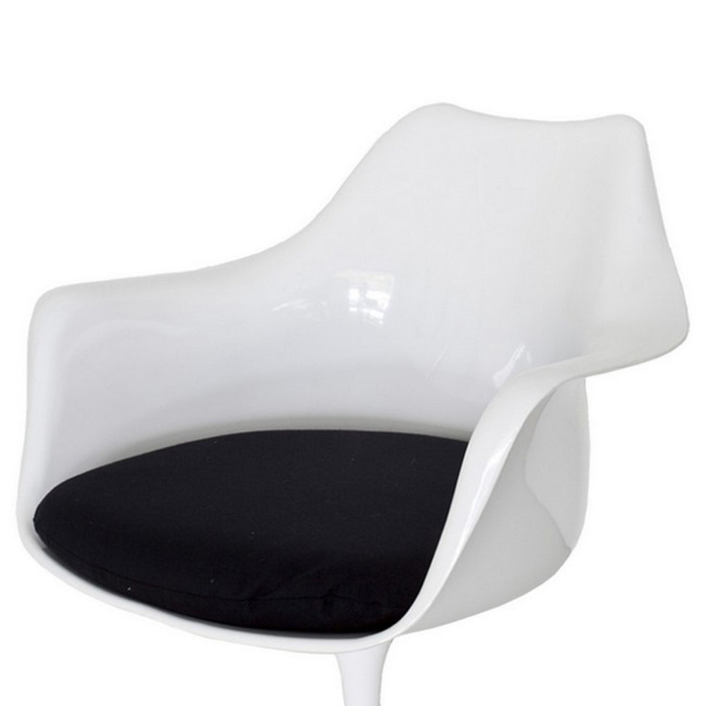 Benjara Sufi 27 Inch Swivel Dining Armchair, Unique Artisan Shape, White Round Base