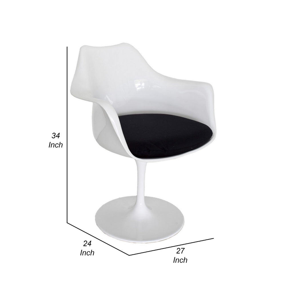 Benjara Sufi 27 Inch Swivel Dining Armchair, Unique Artisan Shape, White Round Base