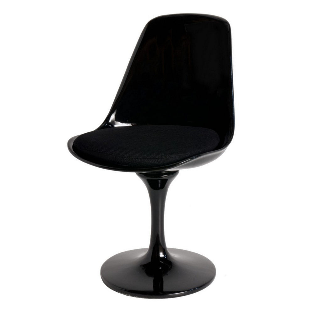 Benjara Sufi 21 Inch Swivel Dining Chair, Tall Back, Saddle Seat Cushion, Black