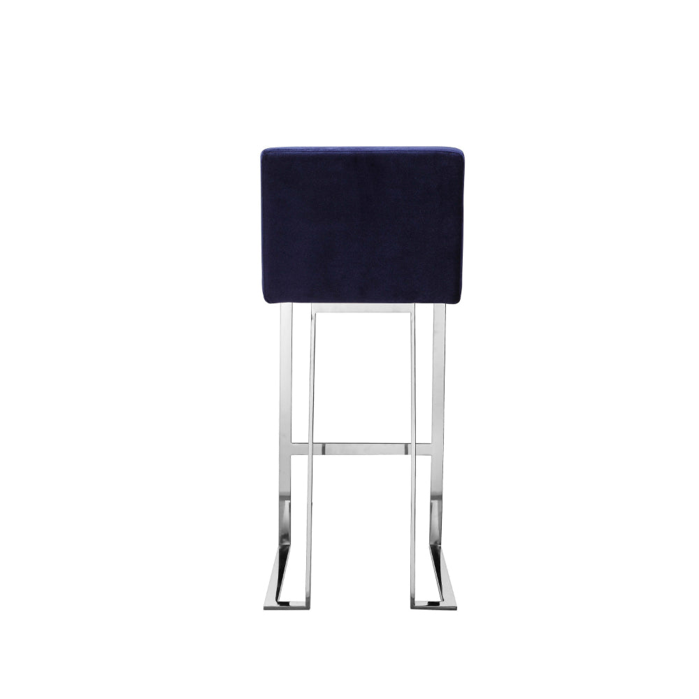 Benjara Boly 26 Inch Counter Stool Chair, Blue Velvet, Silver Cantilever Base