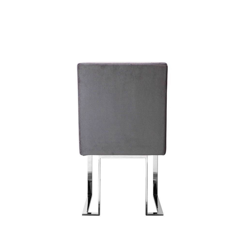 Benjara Boly Side Dining Chair Set of 2, Cantilever Base, Gray And Silver