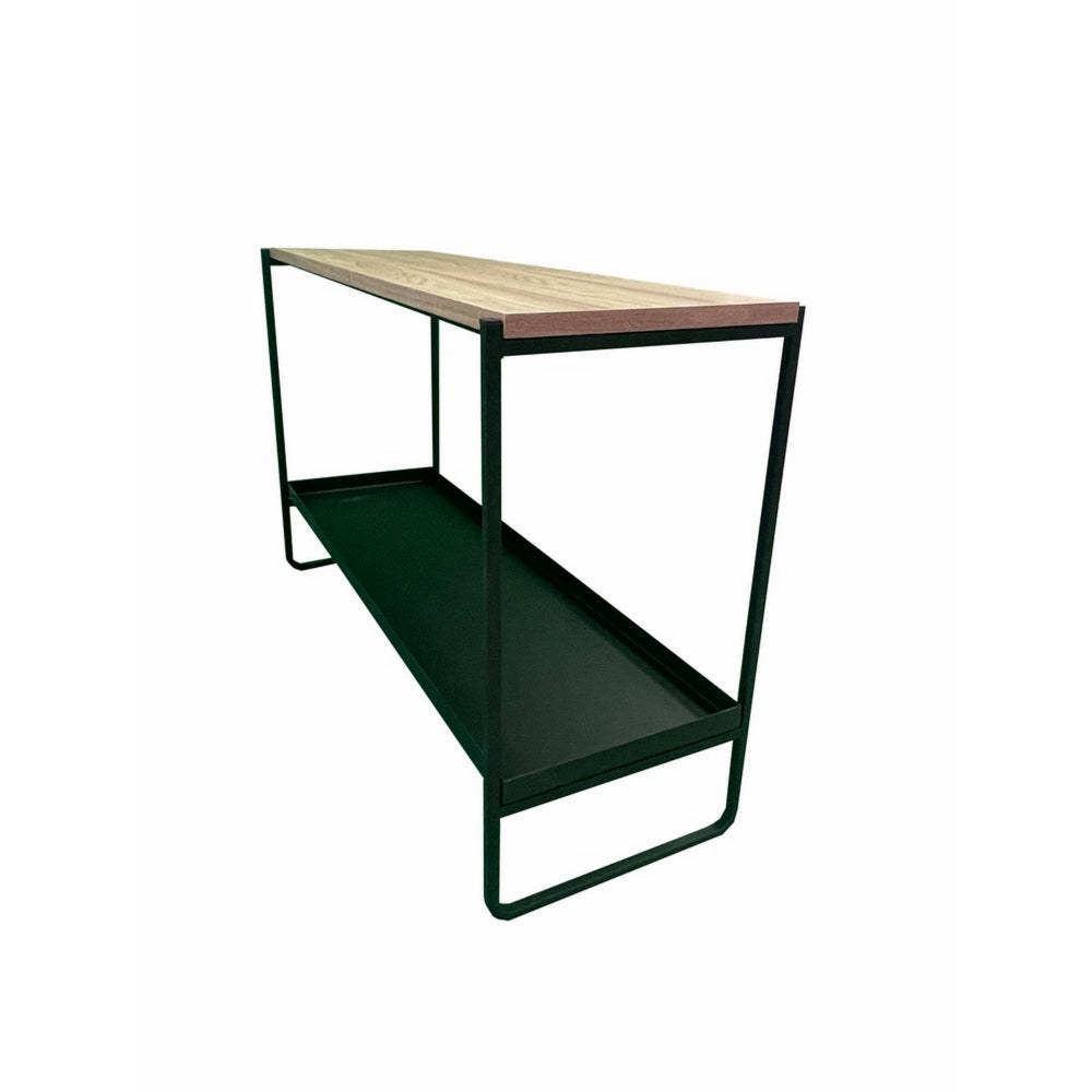 Benjara Evon 39 Inch Console Table, Natural Brown Wood Top And Shelf, Black Metal