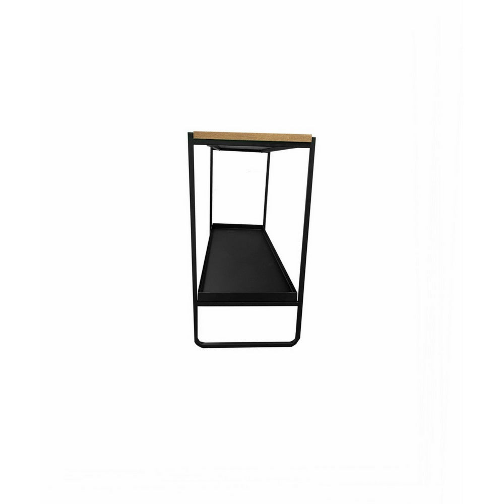 Benjara Evon 39 Inch Console Table, Natural Brown Wood Top And Shelf, Black Metal