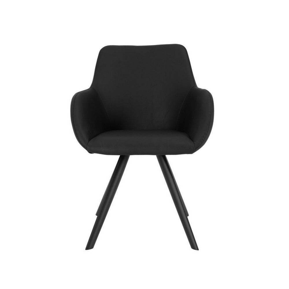 Benjara Simha 24 Inch Set of 2 Dining Armchairs, Foam, Modern Black Faux Leather