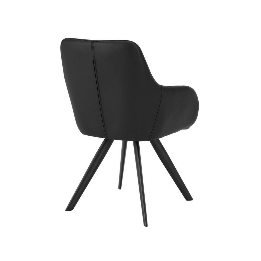 Benjara Simha 24 Inch Set of 2 Dining Armchairs, Foam, Modern Black Faux Leather