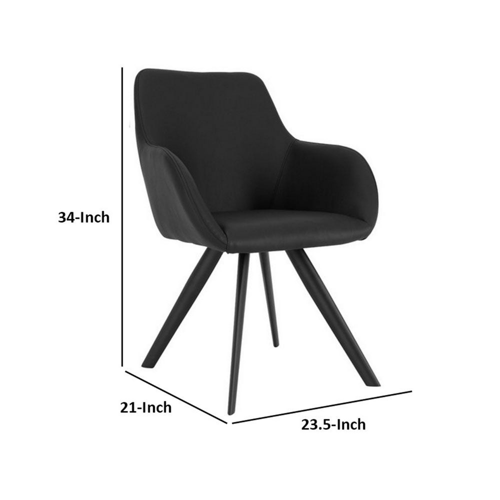 Benjara Simha 24 Inch Set of 2 Dining Armchairs, Foam, Modern Black Faux Leather