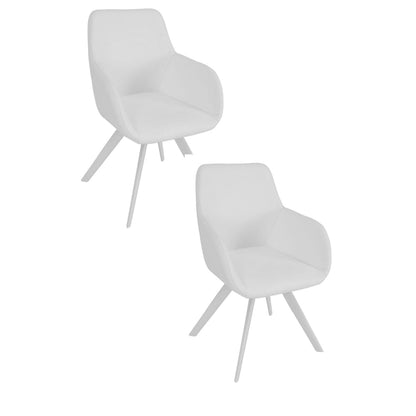 Benjara Simha 24 Inch Set of 2 Dining Armchairs, Foam, Modern White Faux Leather