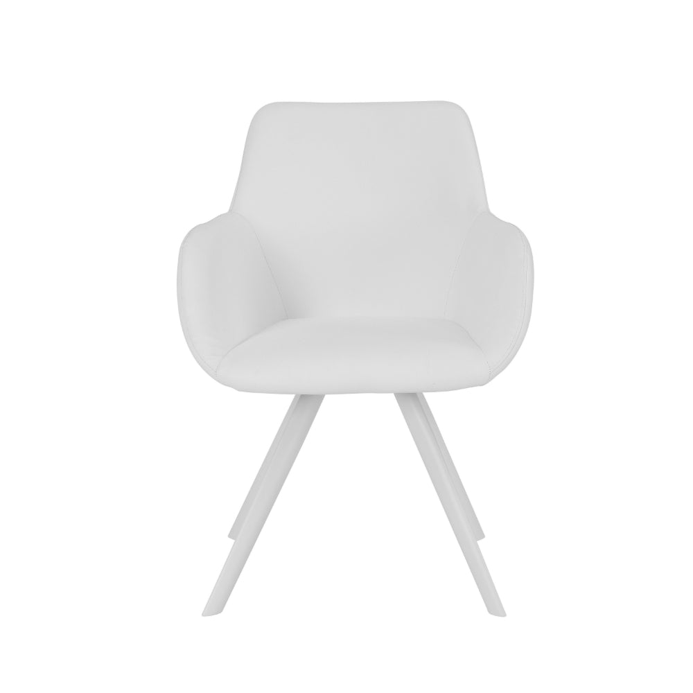 Benjara Simha 24 Inch Set of 2 Dining Armchairs, Foam, Modern White Faux Leather
