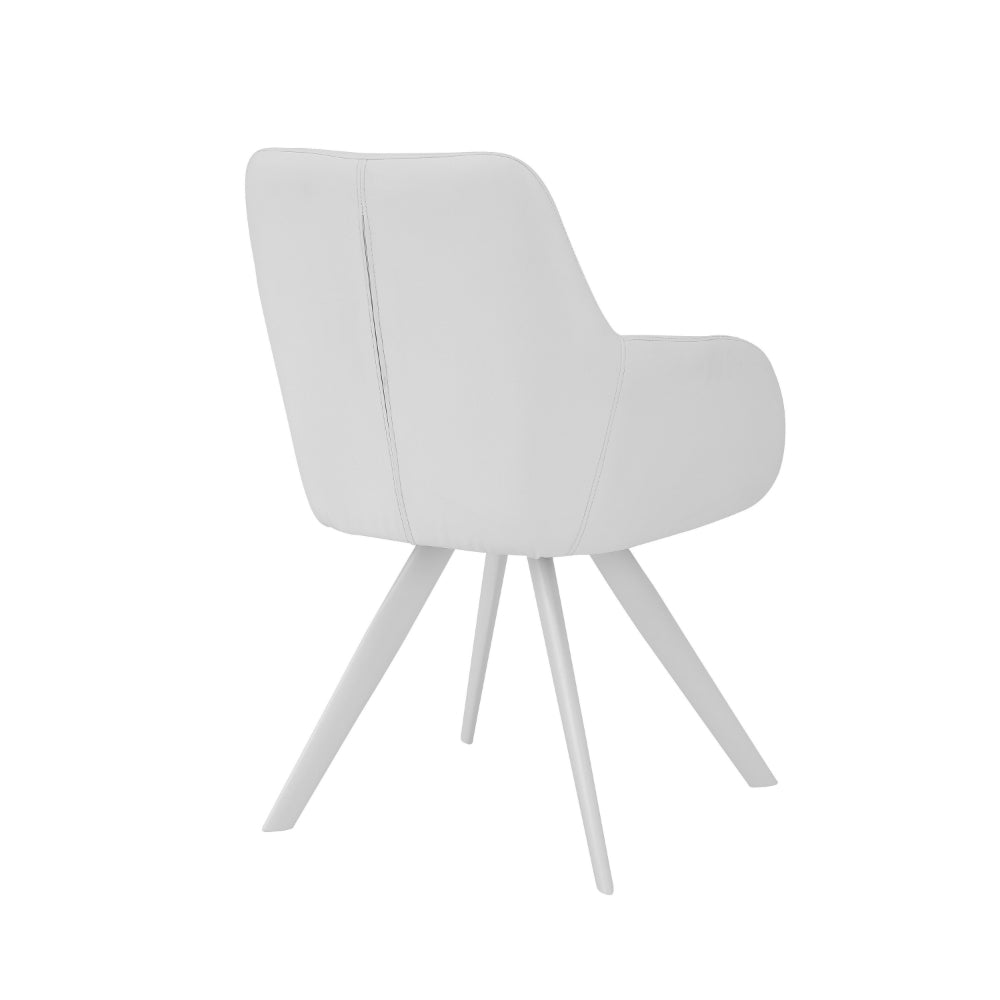 Benjara Simha 24 Inch Set of 2 Dining Armchairs, Foam, Modern White Faux Leather