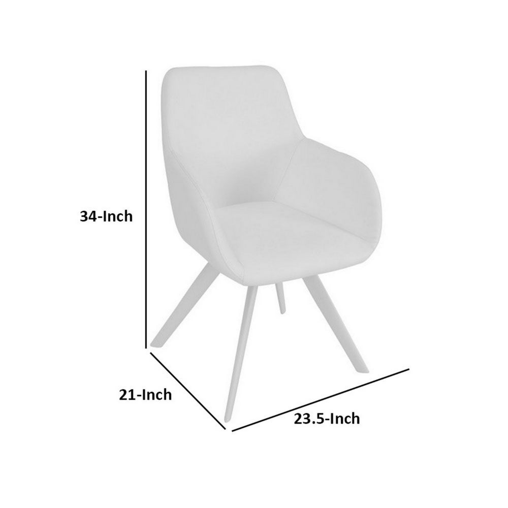 Benjara Simha 24 Inch Set of 2 Dining Armchairs, Foam, Modern White Faux Leather